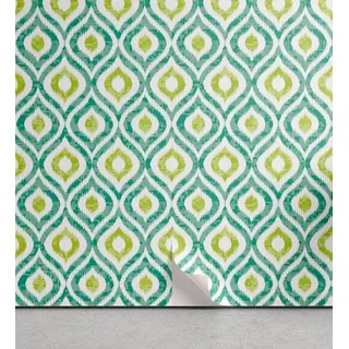 Abakuhaus Vinyltapete selbstklebendes Wohnzimmer Küchenakzent, Ikat Vibrant Ogee Motiv gelb|grün 0.33 m x 0.9 m