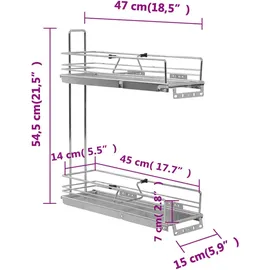 vidaXL 2-stufiger Ausziehbarer Küchen-Drahtkorb Silbern 47x15x54,5 cm