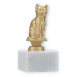 Pokal Metallfigur Katzen goldmetallic auf weißem Marmorsockel 13,5cm