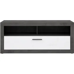 TV-Board FORTE "Blue Lake", grau (betonoptik dunkelgrau, weiß hochglanz), B:138,2cm H:59,3cm T:52cm, Spanplatte, Sideboards