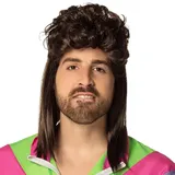 Boland 86385 - Perücke Proll Larry, Vokuhila, Braun, Kunst-Haar, Frisur, Unisex, 80er Jahre, Flower-Power, Disco, Kostüm, Karneval, Mottoparty