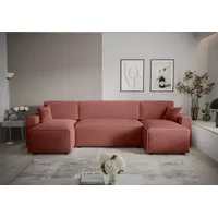 Ecksofa Alvito U BIS, Farbe: Rosa. Material: Kord. A: B: 330 cm,H: 85 cm,Otomana Länge: 140 cm, Eckcouch, Schlafcouch, Sofa bed, Schlafsofa