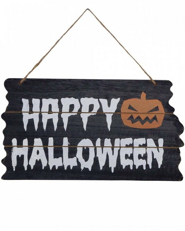 Horror-Shop Hängedekoration Happy Halloween Holzschild mit Kürbis 19x34cm braun|orange|schwarz|weiß