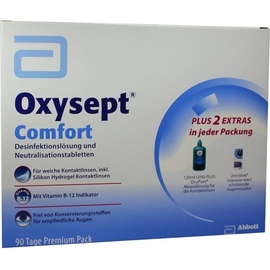 Abbott Oxysept Comfort Lösung 3 x 300 ml + Lens Plus Ocupure Lösung 120 ml + Neutralisationstabletten 90 St. Premium Pack