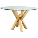 Casa Padrino Luxus Esstisch Gold Ø 125 x H. 75 cm - Runder Edelstahl Küchentisch mit Glasplatte - Luxus Esszimmermöbel