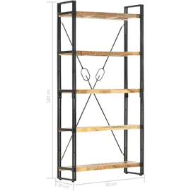 vidaXL Bücherregal 5 Fächer 90 x 30 x 180 cm Mango Massivholz