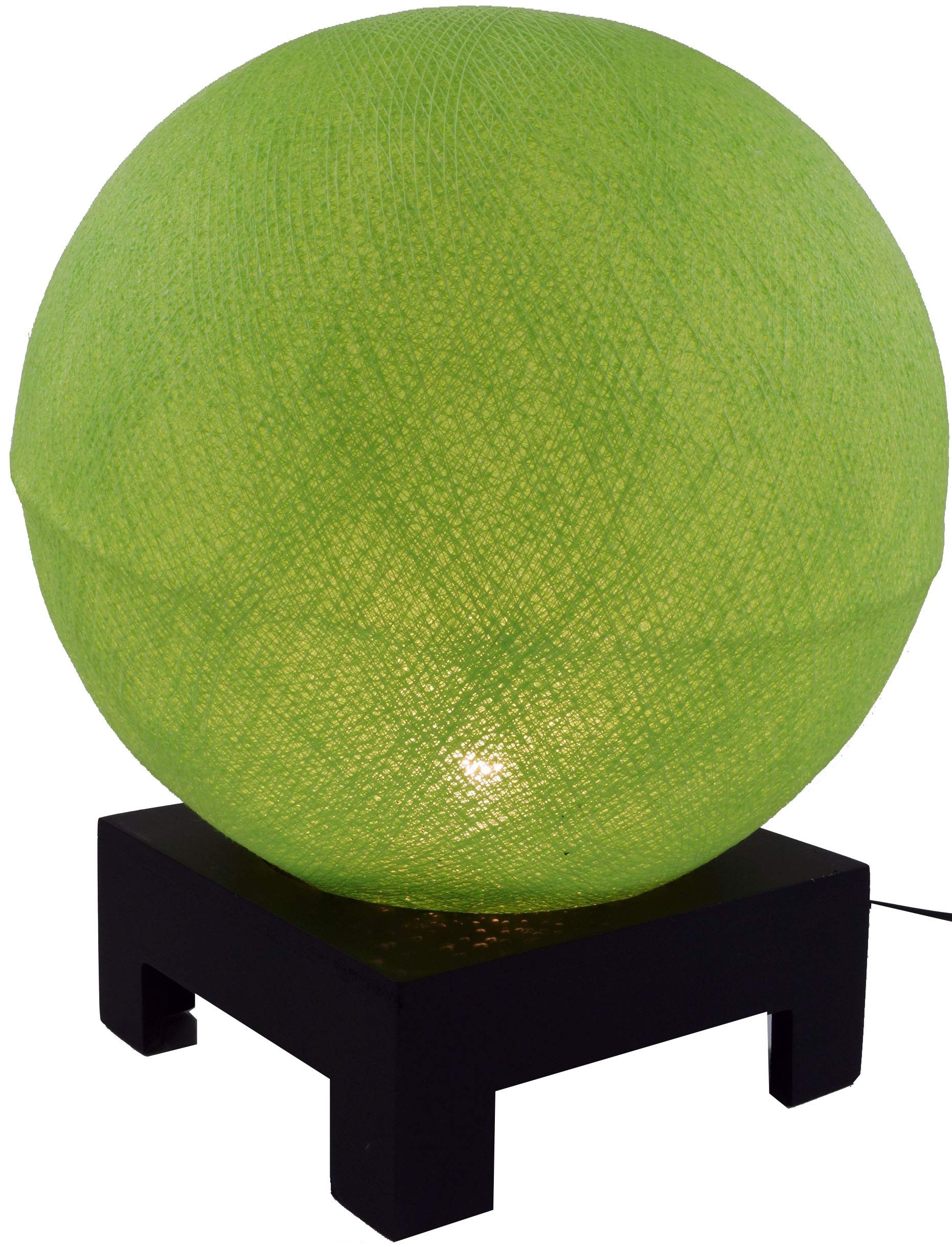 GURU SHOP Kugel Tischleuchte mit MDF Ständer aus Baumwollfäden - Hellgrün, 40x30x30 cm, Bunte, Exotische Tischlampen