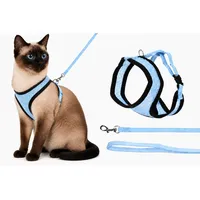 Karlie katzengeschirr - Harms blaues Katzengeschirr mit passender Leine - atmungsaktives Nylon und verchromter Karabinerhaken - 32cm / 36-48cm / 110cm