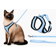 Karlie katzengeschirr - Harms blaues Katzengeschirr mit passender Leine - atmungsaktives Nylon und verchromter Karabinerhaken - 32cm / 36-48cm / 110cm