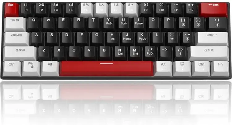 MageGee STAR 61 Gaming-Tastatur, kabelgebunden, 60 %, US-Layout (QWERTY), kompakt, blau hinterleuchtet, mit abnehmbarem USB-C-Kabel, tragbar, vollständige Tastenabdeckung, Anti-Ghosting – Grau & Schwarz/rote Schalter