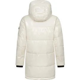 Ragwear Warmer Damen Wintermantel Shiny Steppmantel aus glänzendem Material mit Kapuze Roobie Long YOUMODO Off White Gr. XXL (44), weiß (sanftes weiß), Obermaterial: 100% Nylon, Innenfutter: 100% Polyester, Wattierung: 100% Polyester, gerade ca.