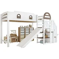Merax Etagenbett (1-St), Kinderbett Hochbett 90x200cm mit Rutsche Stauraumtreppe Ablagefläche weiß
