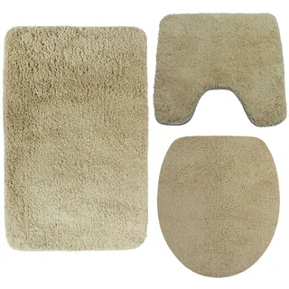 nyvi Badematte NYVISpa Lasalle - Badezimmerteppich + rutschfest, Saugfähig, Schnell Trocknend, Fußbodenheizung geeignet, Waschbar, Weich Farbe:Beige;Größe:Set 3-teilig