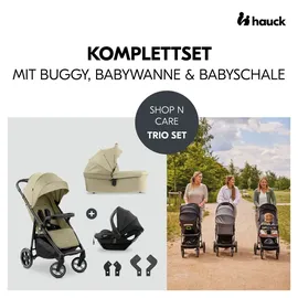 hauck 3in1 Kinderwagen Set inkl. Babyschale ab Geburt bis 22 kg, Klein Zusammenklappbar, Liegefunktion, Getränkehalter - Olive