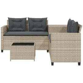vidaXL Gartensofa in L-Form mit Tisch und Kissen Hellgrau Poly Rattan