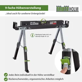 Baumarktplus 2x Sägebock 2.0 DELUXE 9-fach höhenverstellbar Stahl bis 1300 kg Klappbock Arbeitsbock Werkbock