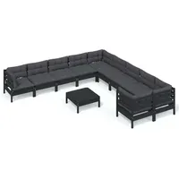 vidaXL 11-tlg. Garten-Lounge-Set mit Kissen Schwarz Kiefernholz