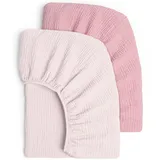 lulumoon 2er Set Kinder Spannbettlaken, Musselin-Baumwolle Spannbetttuch für Babybett und Kinderbett 60x120cm / 70x140cm Reisebett Spannlaken Beistellbett Leintücher (Rosa Nelke)