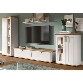 inn.furn Schrankwand 4-teilig in Weiß, Lärche Landhaus Wohnwand 316 cm, Mirano