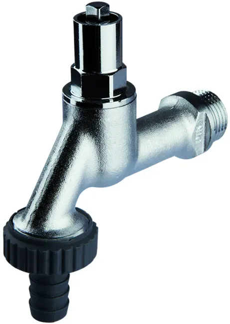 Seppelfricke Sepp Auslaufventil 0000143 DN 20, Messing mattverchromt, für Steckschlüssel-Oberteil, mit Schlauchverschraubung