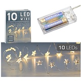 Cepewa LED Lichterkette Stern warmweiß silber Batterie Deko Beleuchtung Weihnachten (1 x 10 LED"Stern" Mikro-Draht Lichterkette)