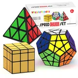 Vdealen Zauberwürfel Set, Speed Cube Set mit Pyramide & Megaminx Cubo & 3x3 Mirror Cubo, 3 in 1 Unregelmäßige Magic Cube Set, Geschenk für Kinder Teenager Erwachsene(Golden)