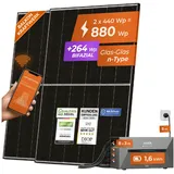 Solarway All In One 880W Balkonkraftwerk komplett Solarpaket mit 1,6 kWh Anker Solix 2 PRO Speicher, Plug&Play