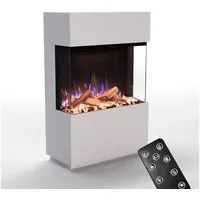 GLOW FIRE Elektrokamin PR15 E-Motion 3D, Elektrischer Kamin mit 3D Feuer mit Heizung, täuschend echte Flamme mit Heizung, 3 Dekorationen weiß