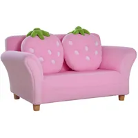 HOMCOM Kindersessel Kindersofa mit Korallenvlies-Optik, massiven Holzfüßen Sessel aus Schaumstoff Kinderstuhl für Kinderzimmer, Spielzimmer, 90 x 53 x 48cm, Rosa
