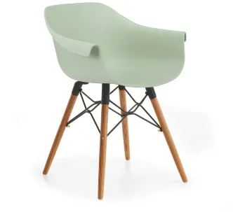 Niehoff Tulip Schalensessel, Sitzschale pastel green, Gestell Eiche mit Metallstreben schwarz