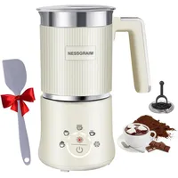 Milchaufschäumer Elektrisch 5-in-1, Milchschäumer Spülmaschinenfest mit Kakao Funktion für heißer Schokoladen, Heißer/Kalter Milchschaum, Warme Milch, 220V,300ml (Beige)