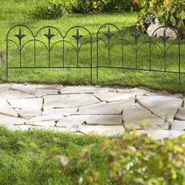 Relaxdays Beeteinfassung zum Stecken, 4 Zaunelemente, HxB: 28,5 x 39 cm, Metall, Beetzaun für Garten, Vintage, schwarz