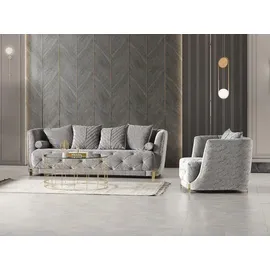JVMöbel Grau Luxus 2tlg Wohnzimmer Set Sofa 3-Sitzer Sessel modernes Design Couch