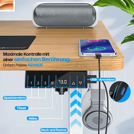 Kesser KESSER® Höhenverstellbarer Schreibtisch elektrisch Ergonomisch Steh-Sitz Schreibtisch 3-Funktions-Memory Steuerung Inkl. 360° Rollen USB-Ladeanschluss Computertisch für Homeoffice