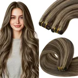 YoungSee 100g Echthaar Tressen Braun Blond 35cm Tressen Echthaar Dunkelbraun Highlights Karamellblond Weft Extensions Echthaar Lang Haartressen Echthaar Doppelt Tressen fur Damen #P4/27