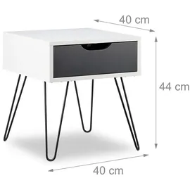 Relaxdays Nachttisch mit Schublade, modernes Design, eckiges Nachtschränkchen, HxBxT: 44 x 40 x 40 cm, weiß-grau