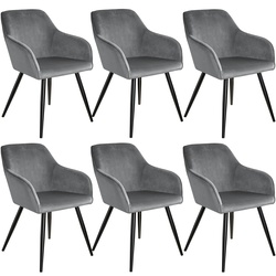 TECTAKE Esszimmerstuhl Marilyn Samtoptik, schwarze Stuhlbeine  6er Set