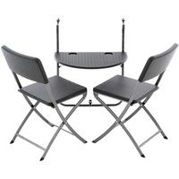 3er Set Garnitur Balkonset Balkonhängetisch mit 2 Stühlen Rattan-Optik schwarz