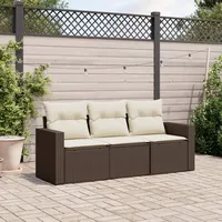 VidaXL 3-tlg. Garten-Sofagarnitur mit Kissen Braun Poly Rattan