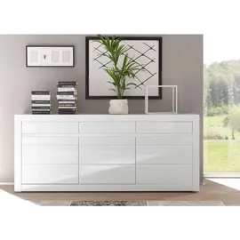 furn.design Sideboard, Weiß, Hochglanz, Grau, Holzwerkstoff, Nachbildung, Uni, 3 Fächer, 3 Schubladen, Rechteckig, 217x90x42 cm, Wohnzimmer, Kommoden & Sideboards, Sideboards