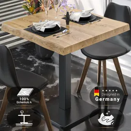 GGM Möbel PMD | Bistro Baumkanten Tisch | Quadratisch | 70 x 70 x 77 cm | Eiche / Schwarz