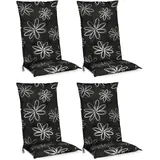 Beautissu 4er Set Hochlehner Auflage für Gartenstuhl 120x50 cm Flores – 6cm Dicke Polster Auflage Sitzpolster Hochlehner UV-Lichtecht – Gartenstuhlauflage schwarz mit Blumen