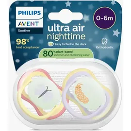 Philips Avent ultra air Schnuller Nacht 0–6m 2er-Pack, Gelb/Lila
