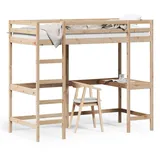 vidaXL Hochbett mit Schreibtisch 100 x 200 cm Kiefer massiv braun
