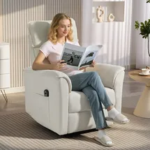 Homcom Relaxsessel Chenille 78 x 105 x 91 cm Cremeweiß elektrisch mit Liegefunktion