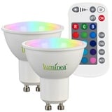 Luminea 2er-Set LED-Spots GU10, RGBW, 4,8 W (ersetzt 40 W), 400 lm, dimmbar