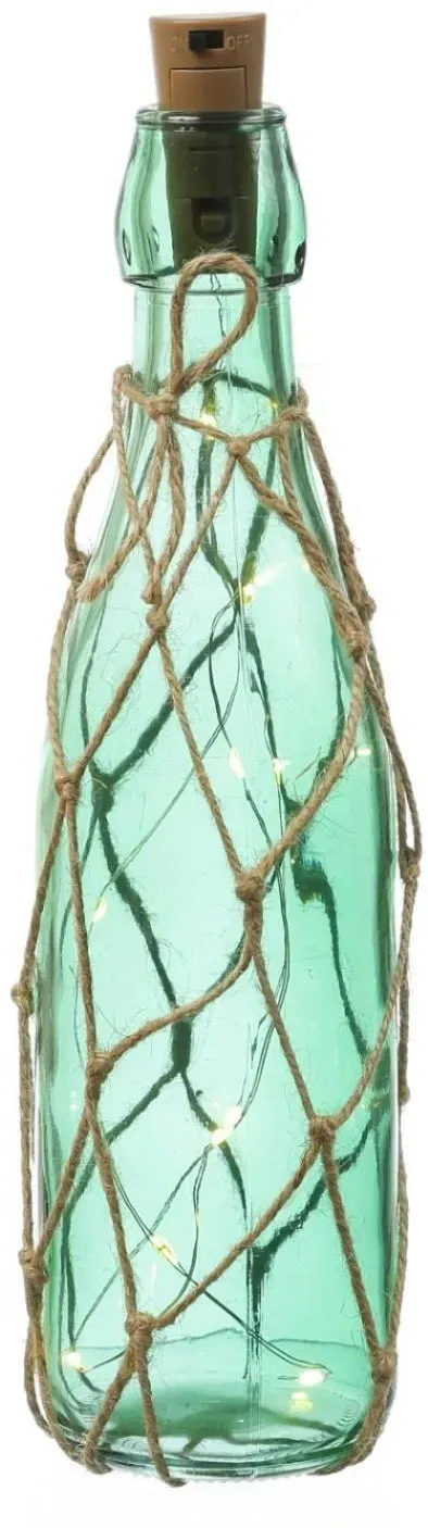 LED Dekoflasche mit Lichterkette Juteseil Leuchtflasche H: 28cm dunkelgrün