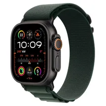 Apple Watch Ultra 2 GPS + Cellular 49 mm Titangehäuse schwarz, Alpine Loop Armband dunkelgrün L