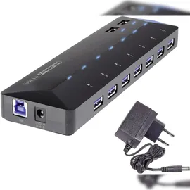 Renkforce 7+2 Port USB 3.2 Gen 1-Hub (USB 3.0) mit Schnellladeport, mit Status-LEDs Schwarz
