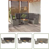 3-tlg. Garten-Lounge-Set mit Kissen Grau Poly Rattan - Gartenlounge Set - Gartenmöbeln - Rattan Möbel - Polyrattan - Ausziehbarer Sofa - The Living